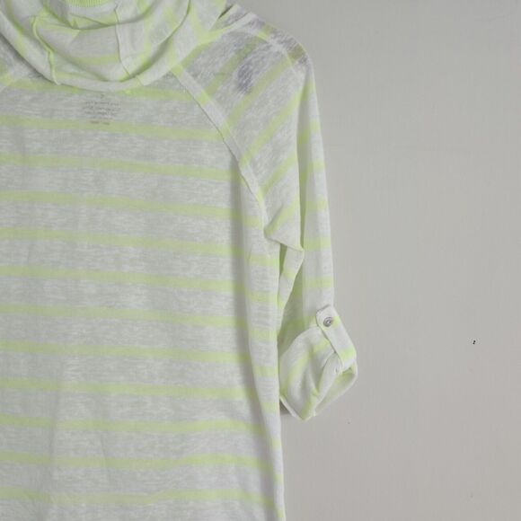 EARTH YOGA Women's Sz Small Burn Out Green Stripe Roll Tab Sleeve Pocket Hoodie - Picture 7 of 16